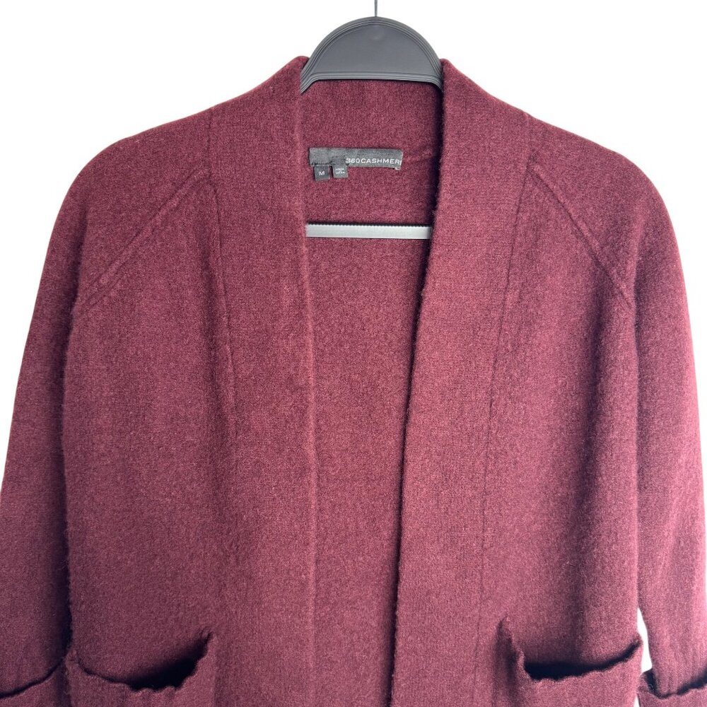 360 100% Cashmere Women's Medium Burgundy Open Cardigan Long Sleeve Sweater‎ - Picture 2 of 10